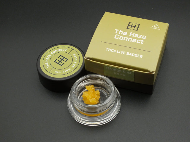 THCA Live Badder concentrate close-up, The Haze Connect